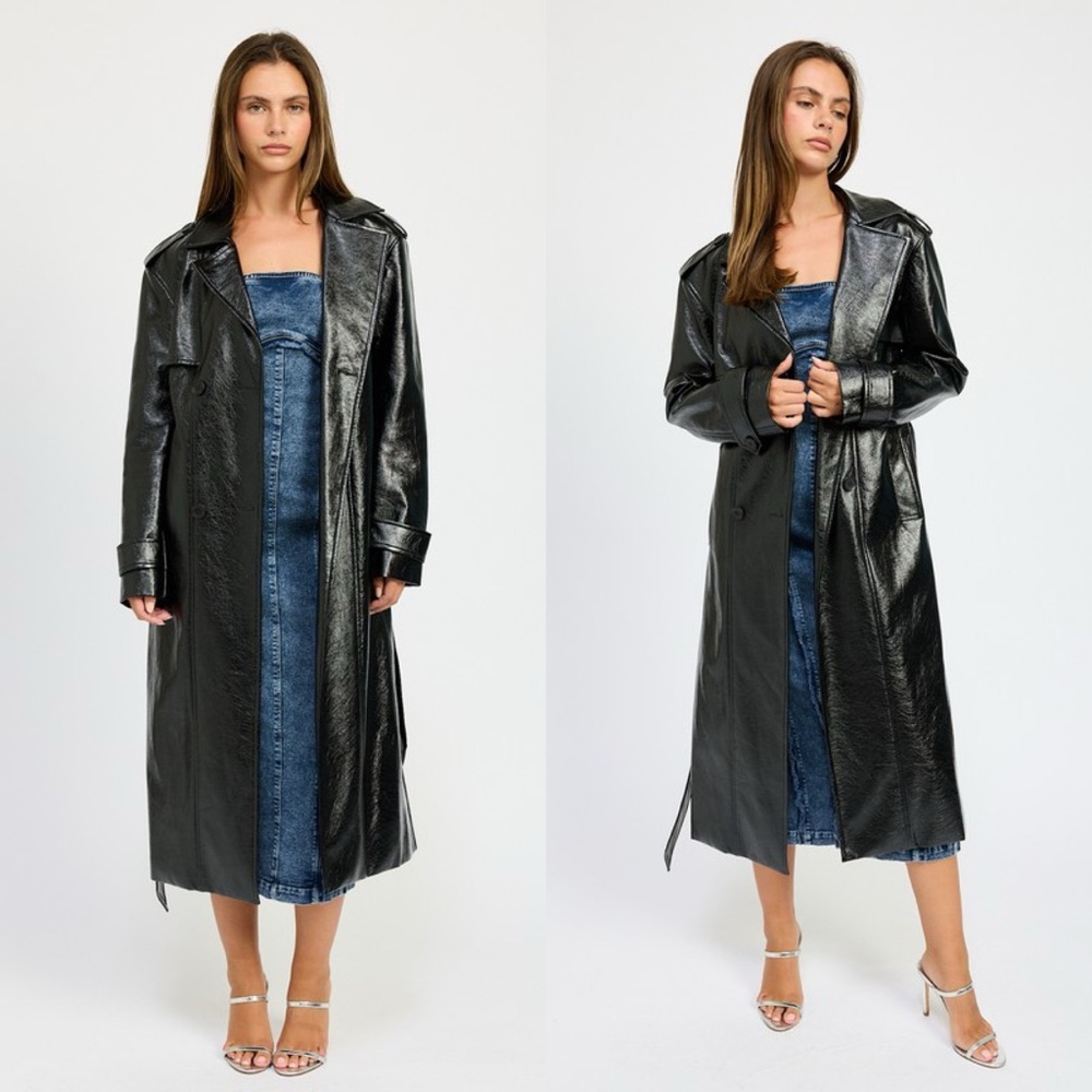 Undercover Black Faux Patent Leather Trench Coat - Picture 2 of 9